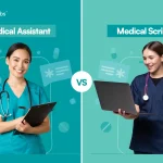 comparison image showing medical assistant vs medical scribe